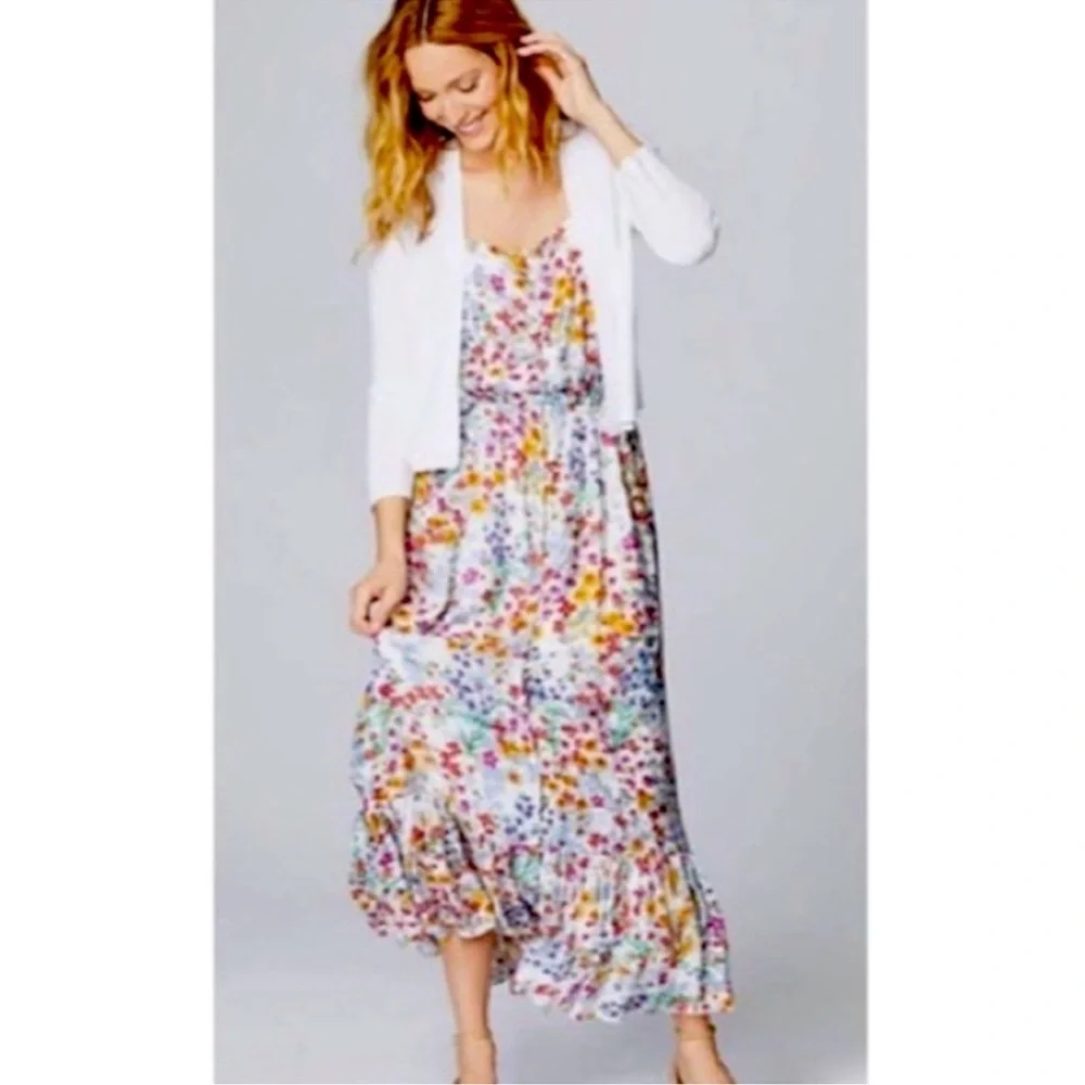 J. Jill Women’s Summer Garden Flowy Floral Maxi‎ Ruffle Dress Size XL Petite
